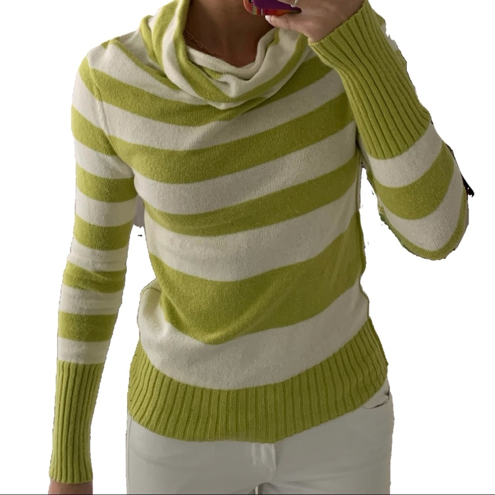 American Eagle Cowl Neck Green Striped Sweater